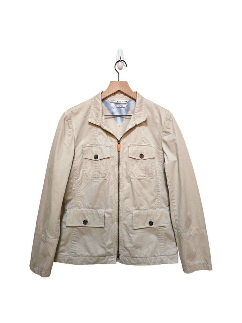 Tommy Hilfiger Vintage Y2K Khaki Deconstructed Zip Front Jacket Sz 12